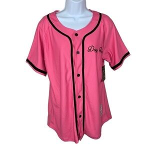 NEW Pinky’s Records Next Friday Pink Baseball Jersey Short Sleeve Button Down XL